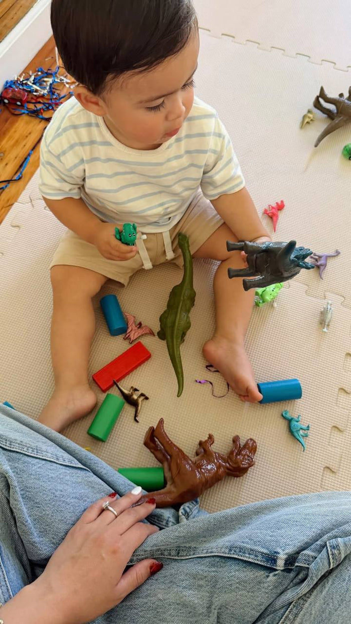 Niño jugando con dinosaurios